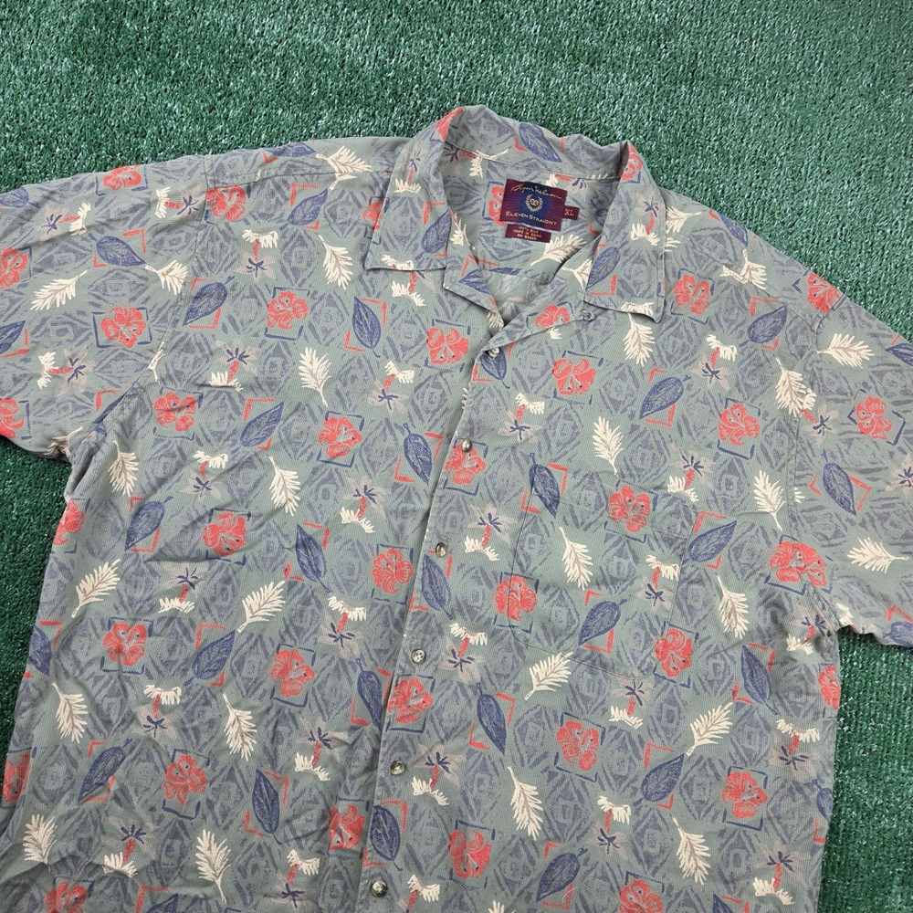 Byron Nelson Eleven Straight Mens XL Silk Tropical Hibiscus Button Down Shirt